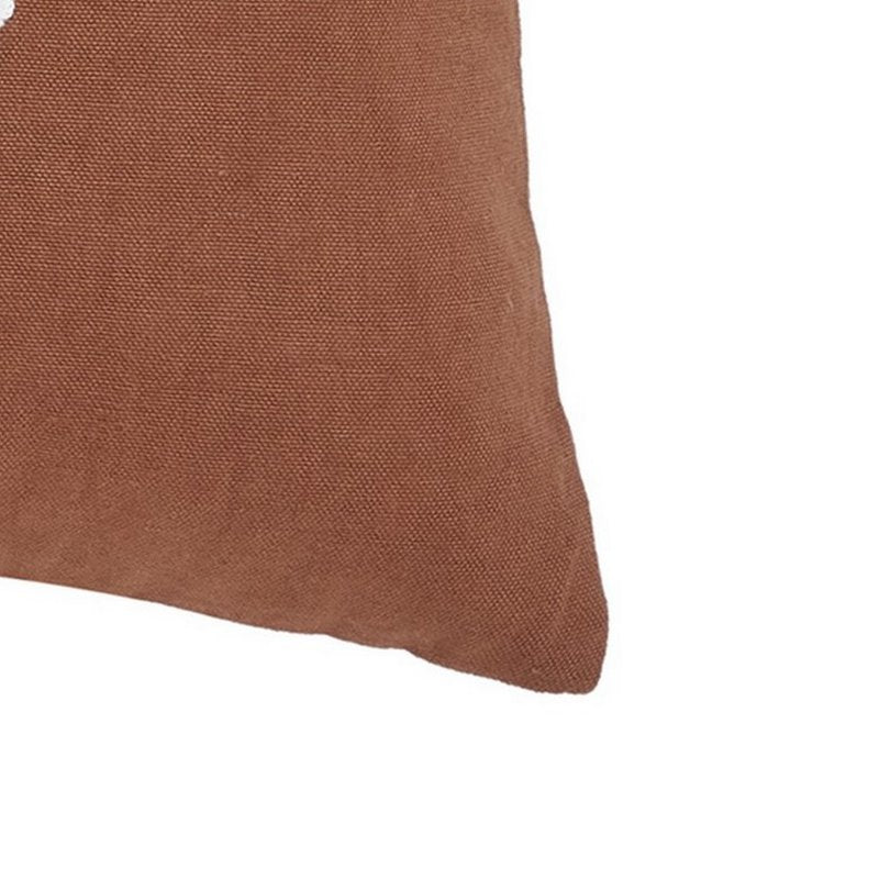 Our Nest Umber Brown Embroidered Cotton Decorative Pillow - 18 x 18 Inches