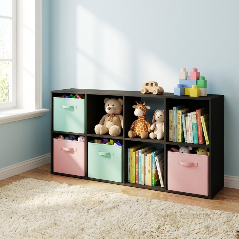 8-Cube Storage Organizer - Stackable Wood Shelf for Home Office