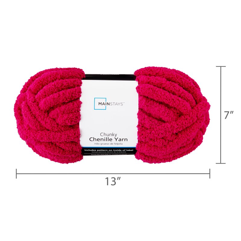 Super Bulky Chenille Yarn - Fuchsia Flame, 31.7 Yards, Soft Polyester