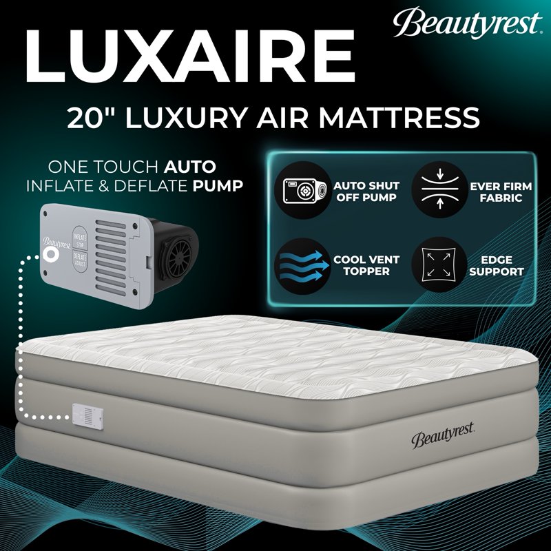 Twin Size Luxury Air Mattress with Auto Shut-Off Pump & Cooling Top - Raised 20 in. Luxaire