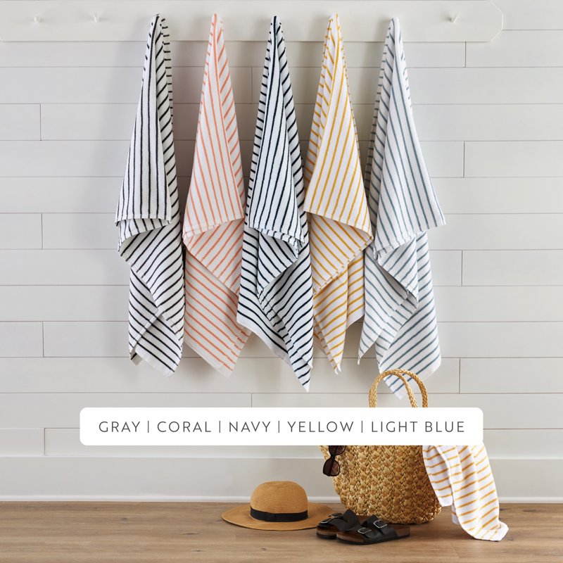 Coral 2 Pack Striped Cotton Beach & Pool Towels - Soft, Absorbent, 65x35 Inches
