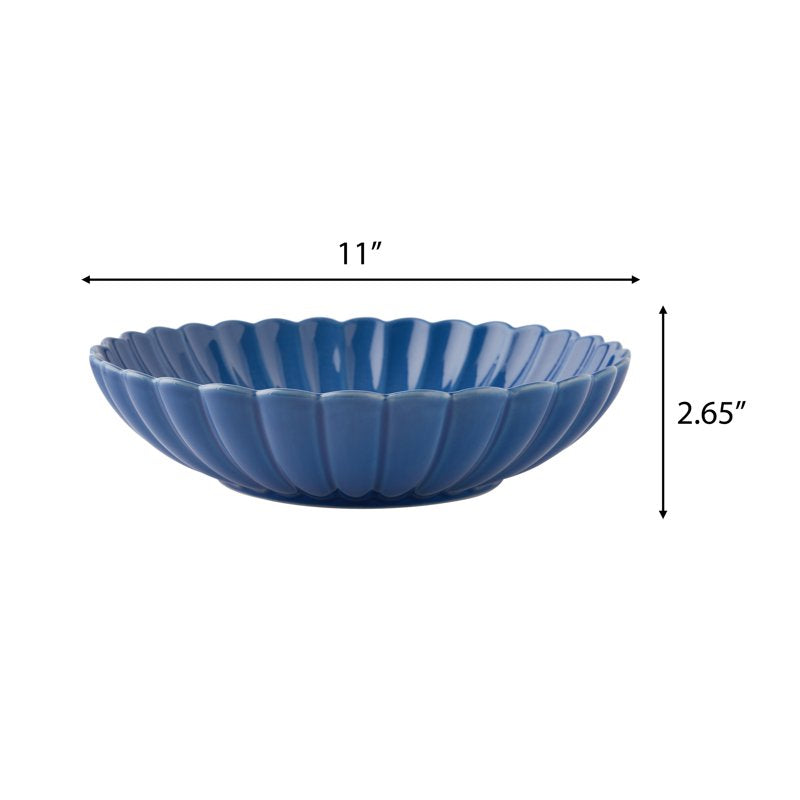 11-Inch Serving Bowl - Scalloped Stoneware - Blue
