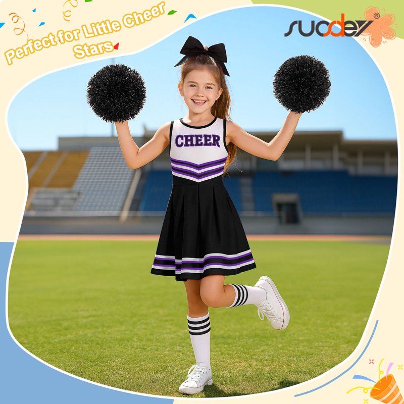 Girls Cheerleader Costume Outfit Set Black 9-10 Years - Party & Halloween