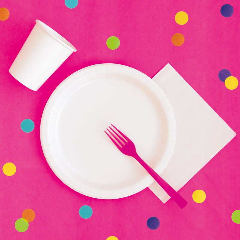 84-Inch Pink Round Plastic Table Cover - Single Use