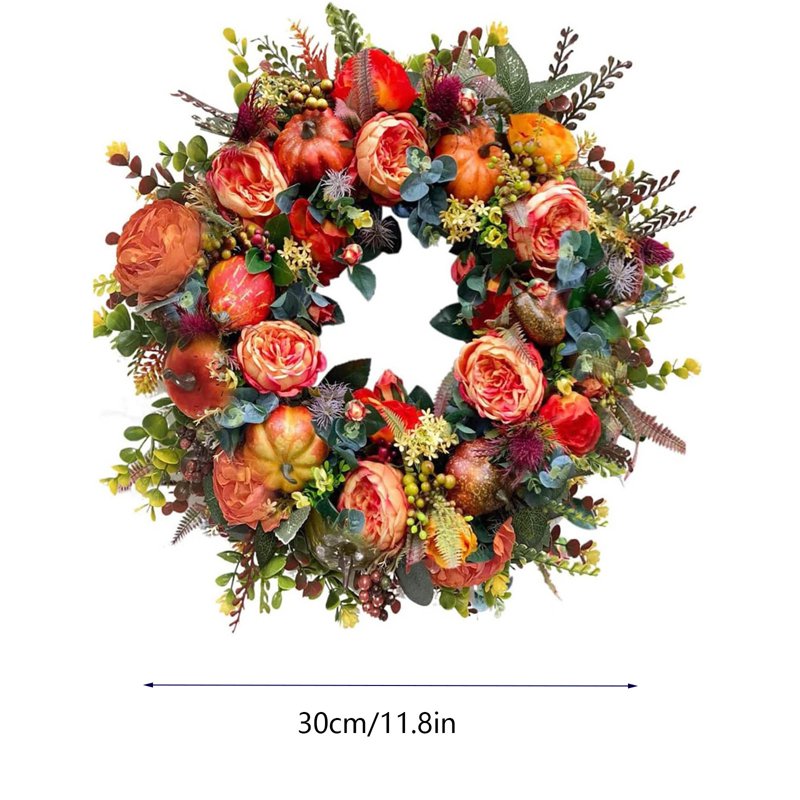 Fall Peony and Pumpkin Wreath for Front Door Farmhouse Decor Seasonal Display