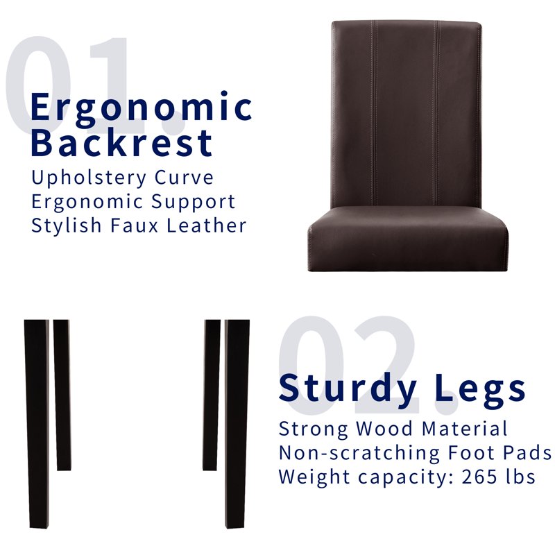 Modern Mid-Century Faux Leather Dining Chairs Set of 4 - Brown
