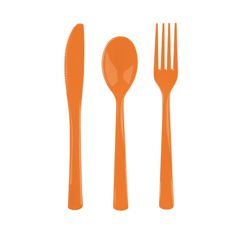 Disposable Cutlery Set - Tangerine 24 Pieces, Forks Spoons Knives for Parties