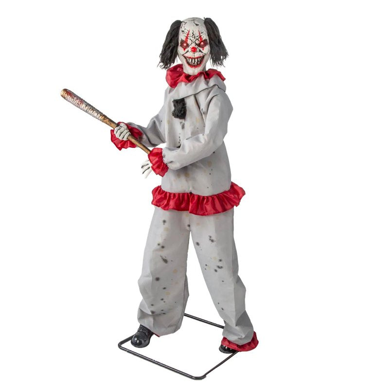 5 Ft Animated Standing Clown Halloween Decoration with Baseball Bat