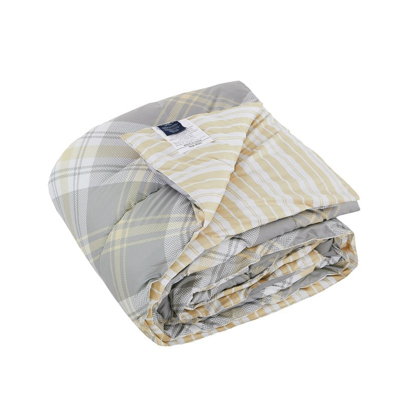 Kids Reversible Microfiber Comforter Set - Diagonal Plaid Tartan Olive Brown - Full Size