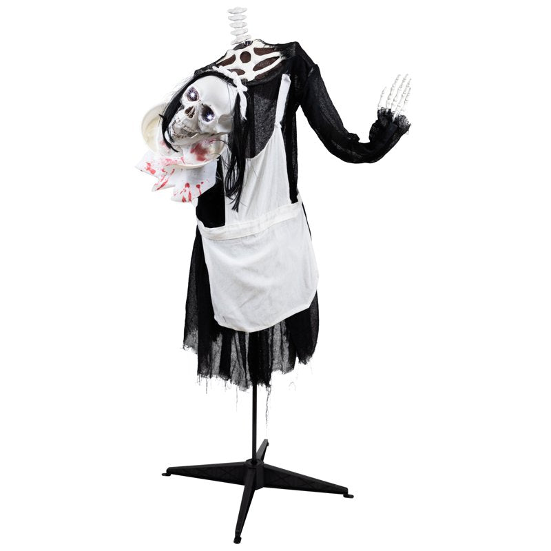 LED Skeleton Head-in-Hand Halloween Decoration - 57 Inch Spooky Animated Maid