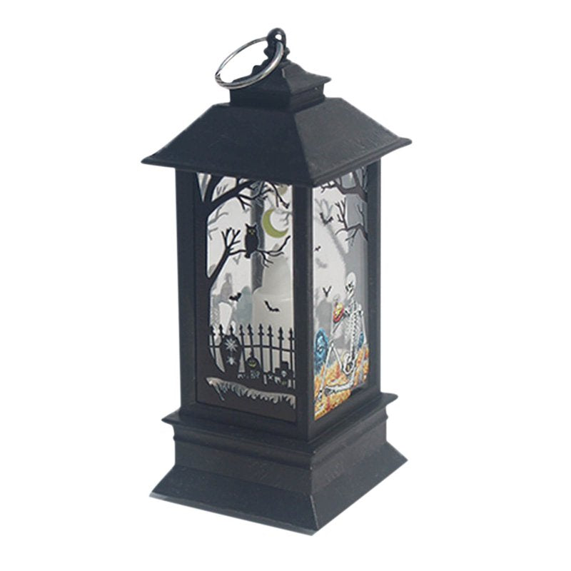 Halloween Decor LED Hanging Lantern with Skeleton & Pumpkin - Skull Skeleton Variation