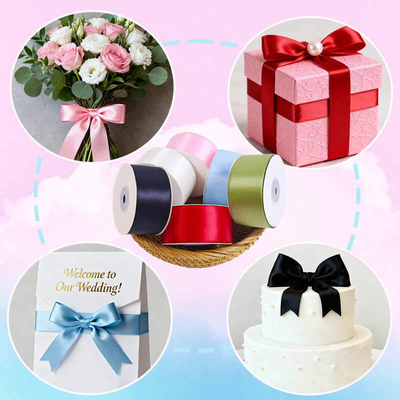 1-1/2 Inch Satin Ribbon Set - 6 Rolls, 150 Yards Solid Fabric for Gift Wrapping & Crafts