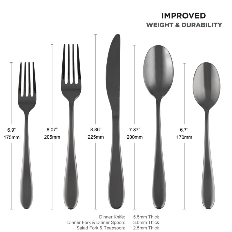 20-Piece Black Mirror Flatware Set - 6 Pack, Service for 4