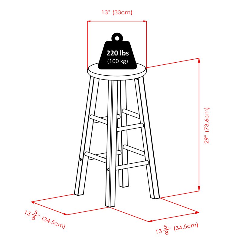 2-Piece Bar Stool Set - 29" Height, Black Finish
