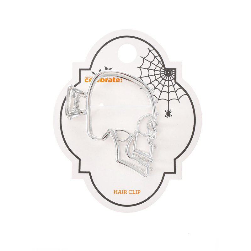 Halloween Women's Metal Skull Claw Hair Clip - Silver, Spooky Season Accessory
