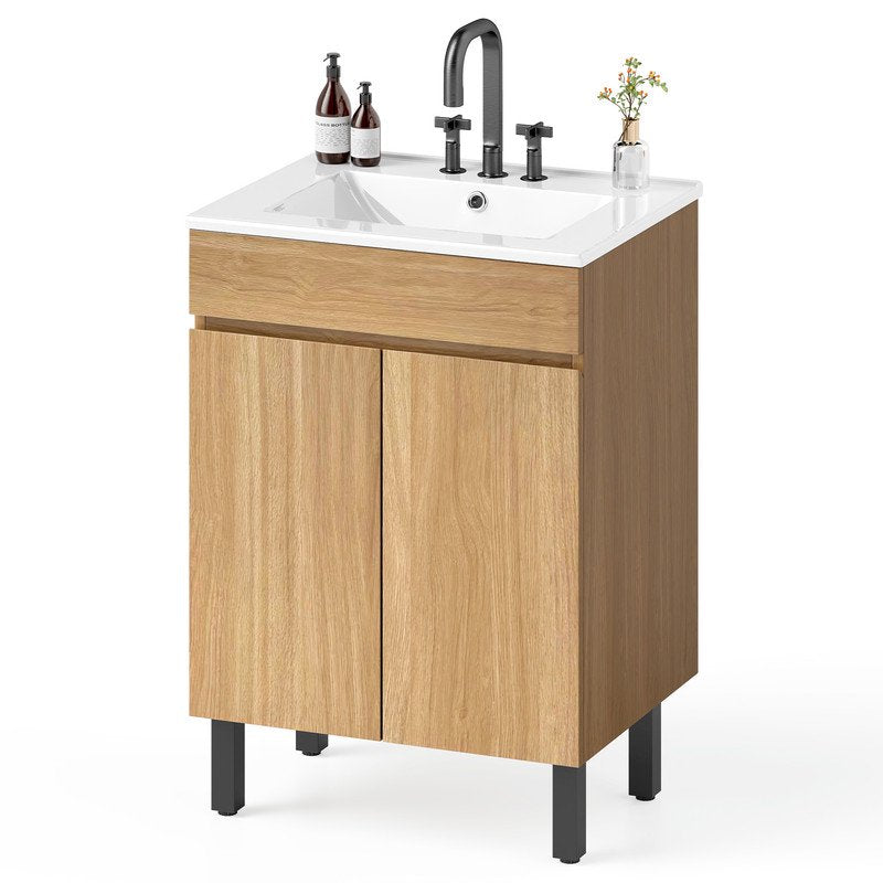 24-Inch Bathroom Vanity with Undermount Sink - Brown, Soft-Close Doors, Modern Free Standing Storage Cabinet - Variation of THIS listing
