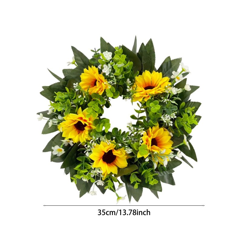 Sunflower Wreath Artificial Flower Door Decor Spring Summer 14 Inch - Variation 720-1-14