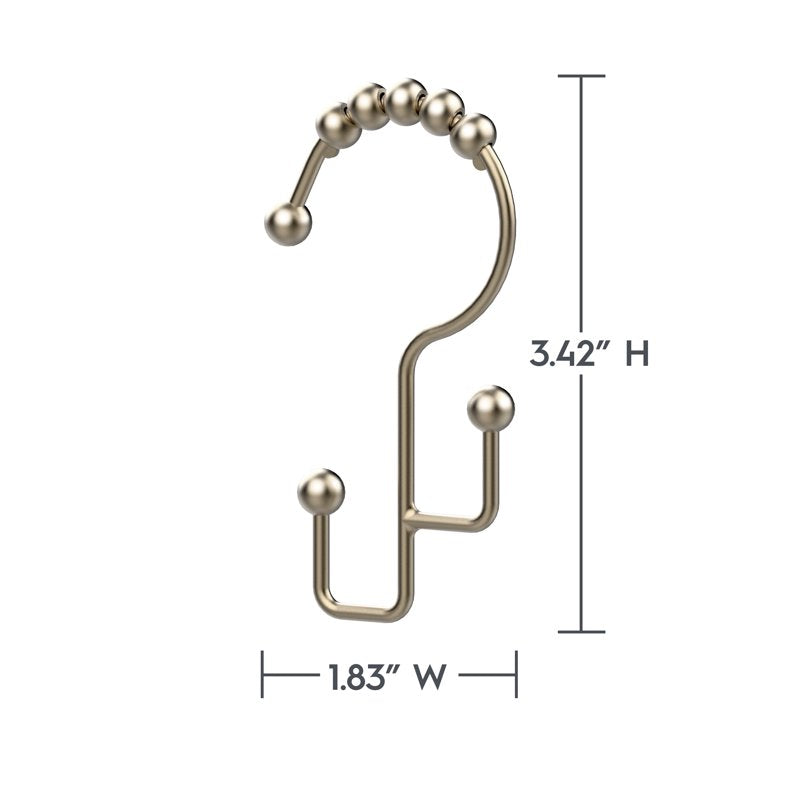 Satin Nickel Double Shower Hooks Set - Rustproof Easy Glide 12 Pack