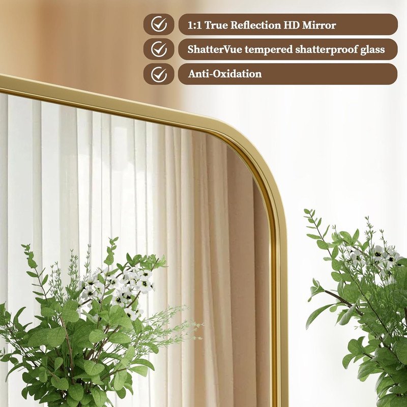 30x40 Inch Gold Bathroom Wall Mirror - Rounded Edge Vanity Mirror