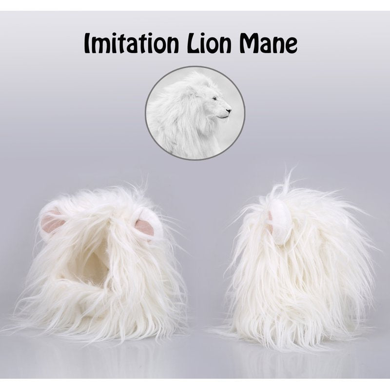 Lion Mane Wig for Cats - White, Small Size, Halloween & Christmas Pet Costume Accessory