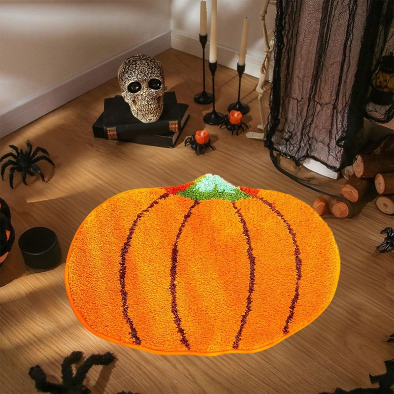 Halloween Pumpkin Doormat - Fall Themed Floor Rug for Living Room & Kitchen - Orange, 15.75x23.62in