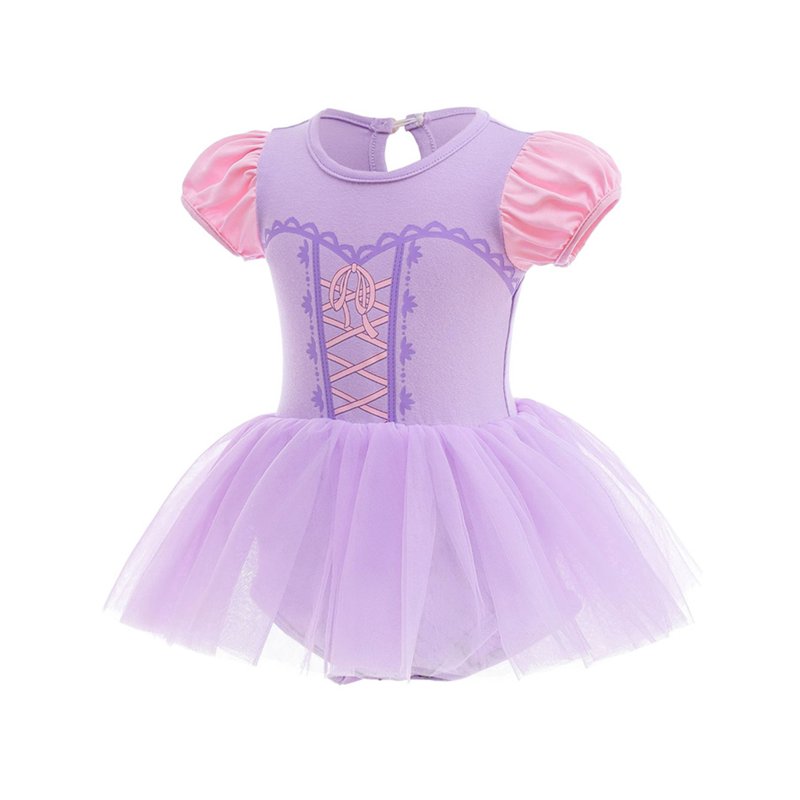 Purple Puff Sleeve Princess Dress Up Romper Set for 12-18 Months Baby Girls