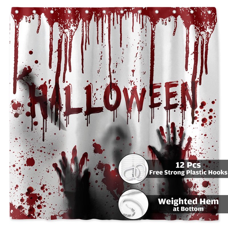Seasonwood Halloween Shower Curtain - Bloody Hand Waterproof Bathroom Decor 72x72 in