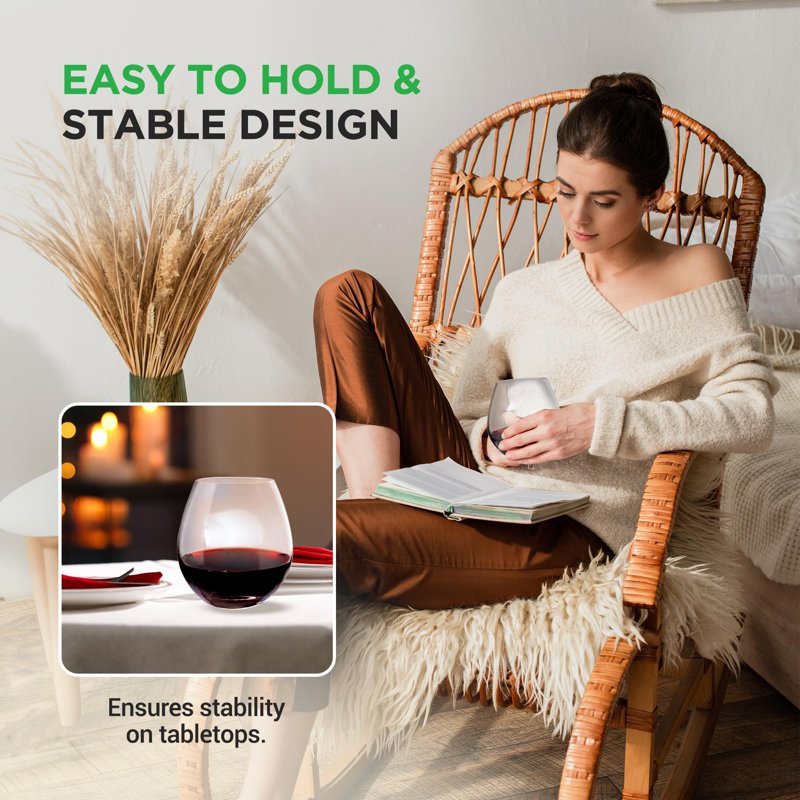Elegant Hand Blown Stemless Wine Glasses - 19oz, Set of 2