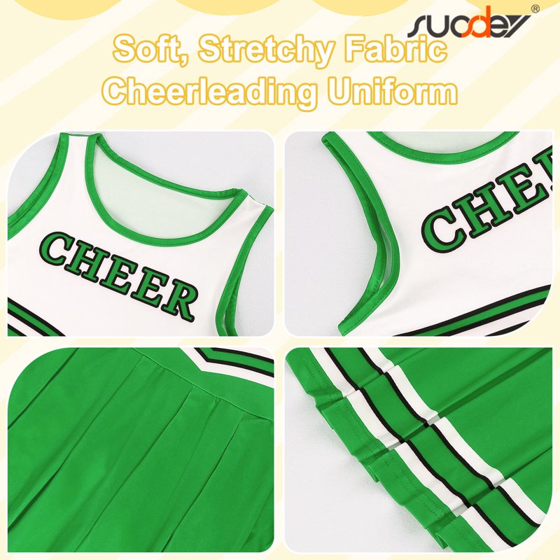 Girls Cheerleader Costume Set - Green, 9-10 Years, Cheerleading Uniform with Accessories