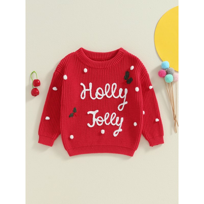 Baby Girl Christmas Sweater - Long Sleeve Letter Embroidery Knit Pullover, Style 37, 3-6 Months