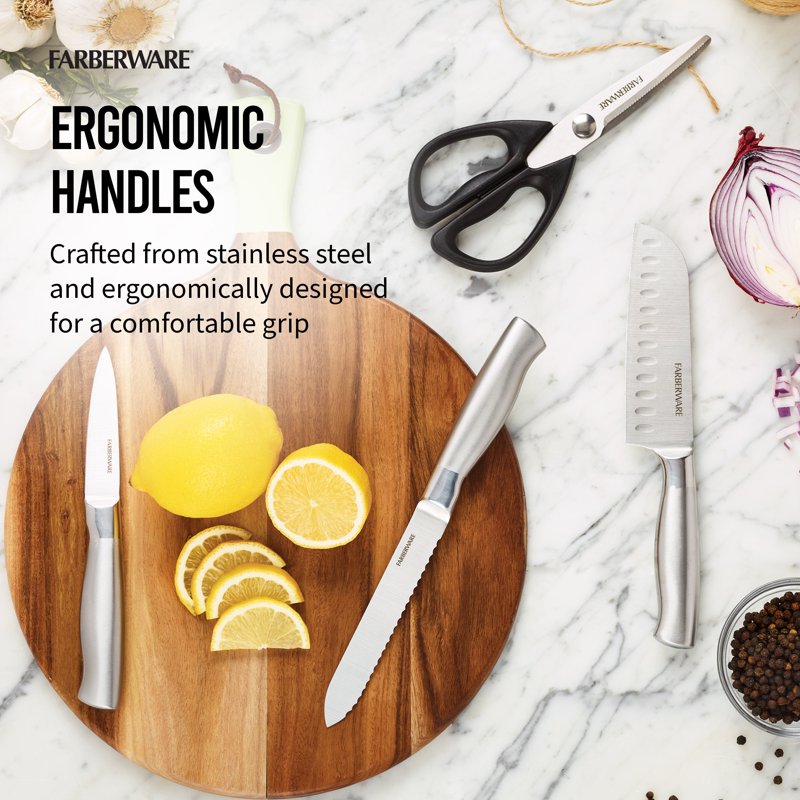 17-Piece Stainless Steel Knife Set with Built-In Sharpener