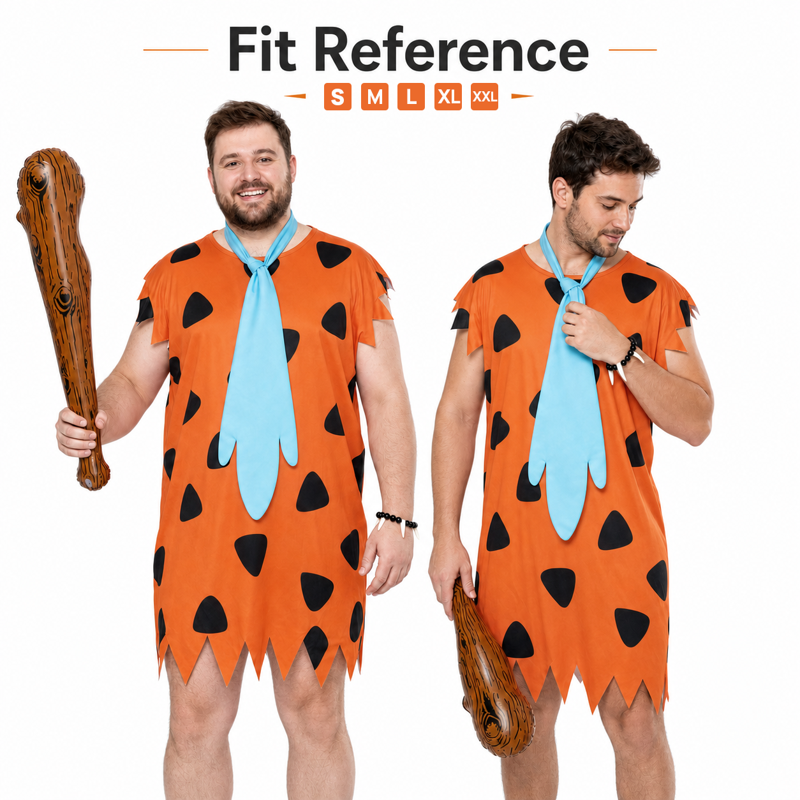 Men's Caveman Costume Set M - Stone Age Tunic, Club & Necklace Halloween Cosplay