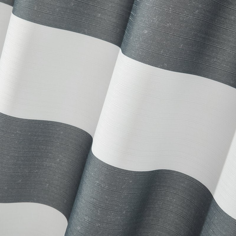 Shower Curtain - Gray Cabana Striped Printed Polyester, 72x72 Inches, Ribbed Texture - Curtain