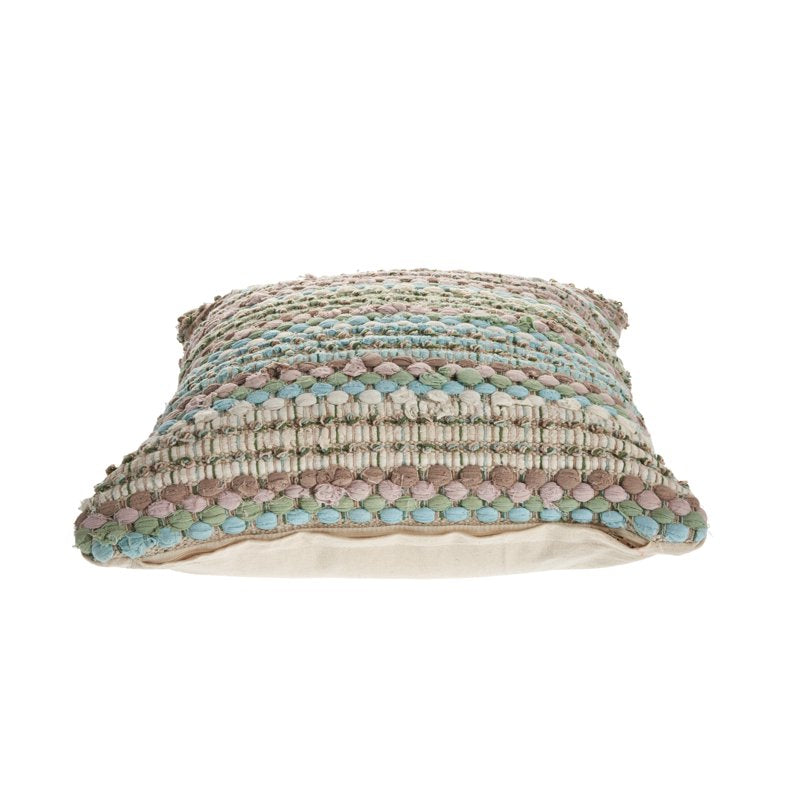 Decorative Throw Pillow - Green/Blue Striped Cotton Blend, 18x18 Inches - Variation of Green