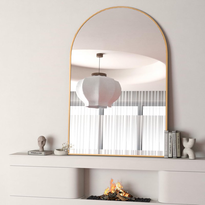Gold Arched Wall Mirror 24x32 for Bathroom & Bedroom - Modern Vanity Decor