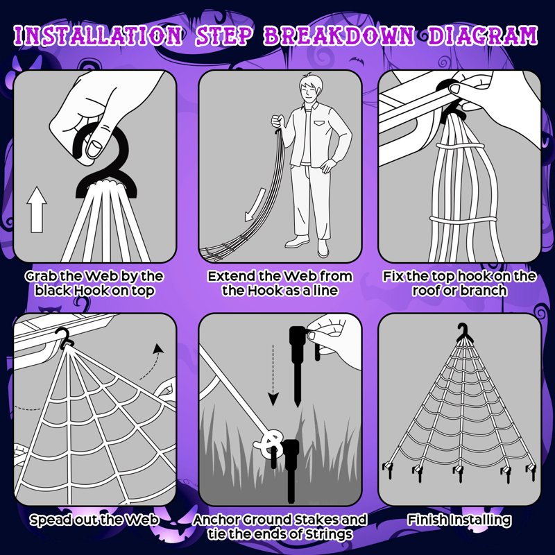 Purple LED Halloween Spider Web Lights Outdoor 16.4ft x 15.75ft with Remote & Hooks