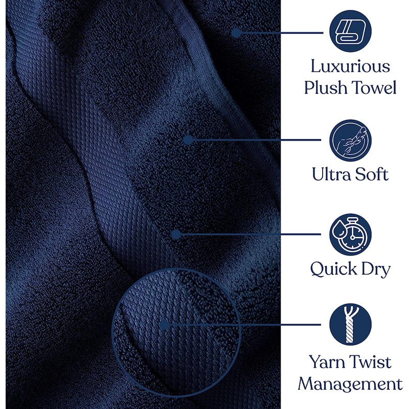 Delara Organic Cotton Washcloths 6-Pack Navy Blue 13x13 Inch Plush Face Towels