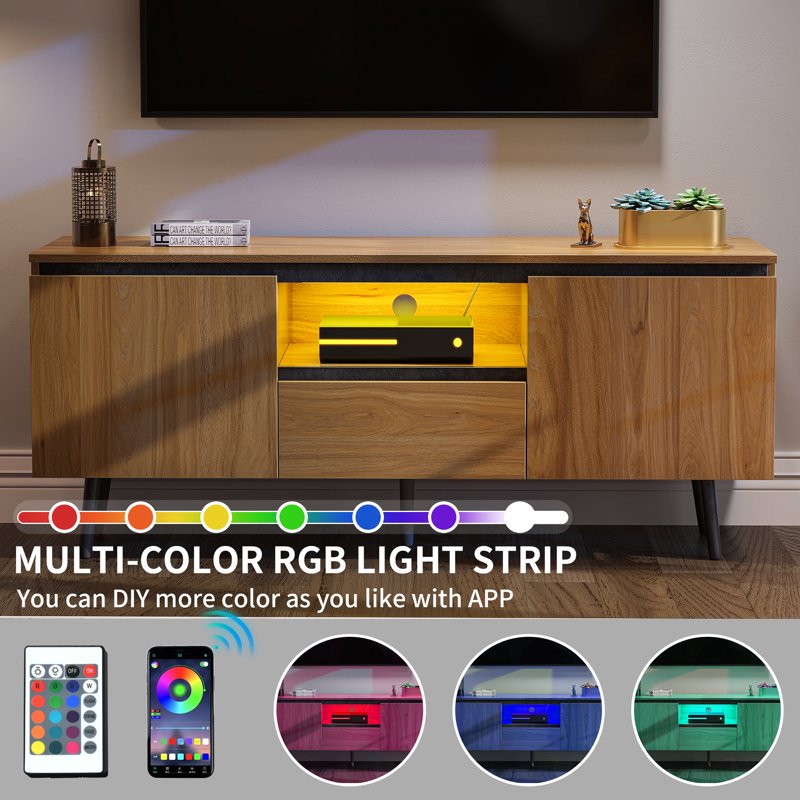 Farmhouse TV Stand with LED Lights - Holds TVs Up to 55 Inch