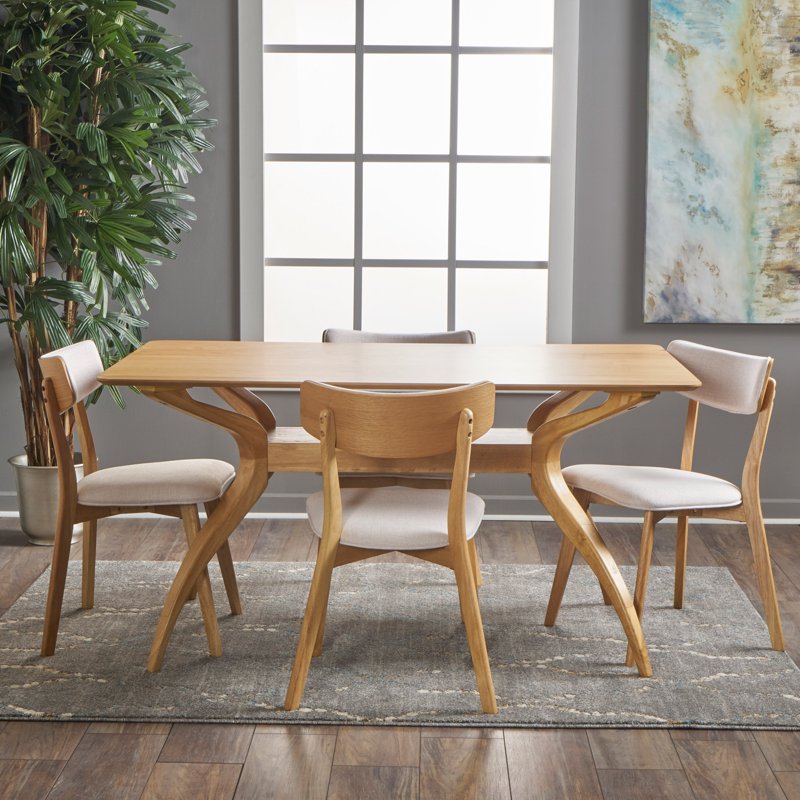 Mid Century Modern Wood 5 Piece Dining Set - Light Beige