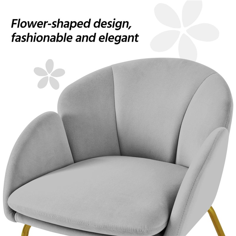 Glam Velvet Accent Chair with Golden Metal Legs - Gray