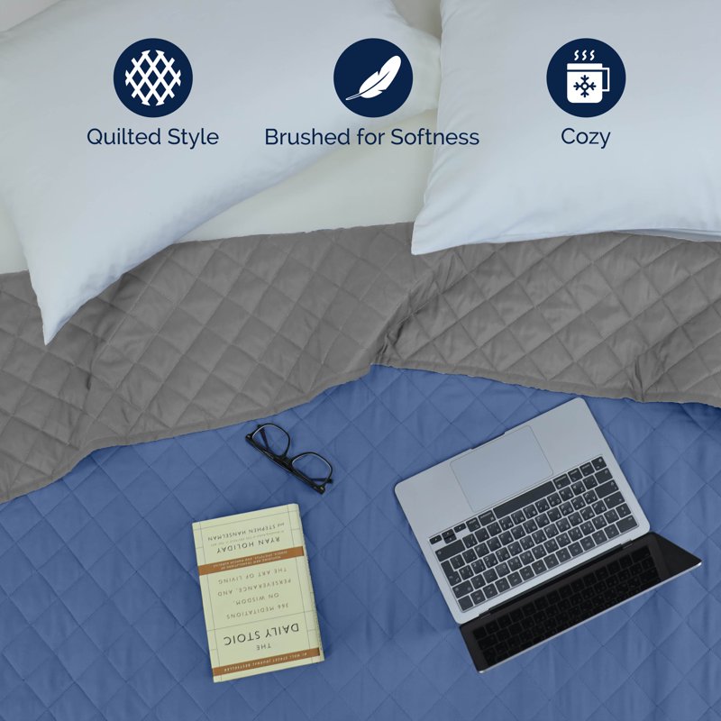 Twin Reversible Bed Coverlet - Ceil Blue & Gray Lightweight Quilt