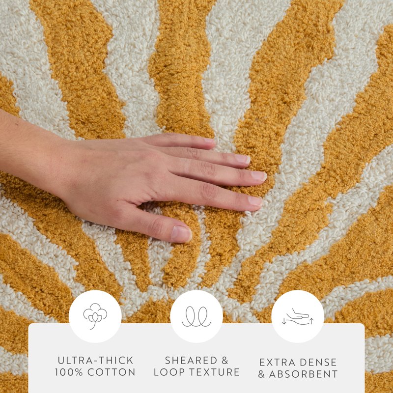Bath Mat - 24 x 17 Inch Cotton Tufted Pattern Bath Rug in Sunrise Yellow - Non-Slip