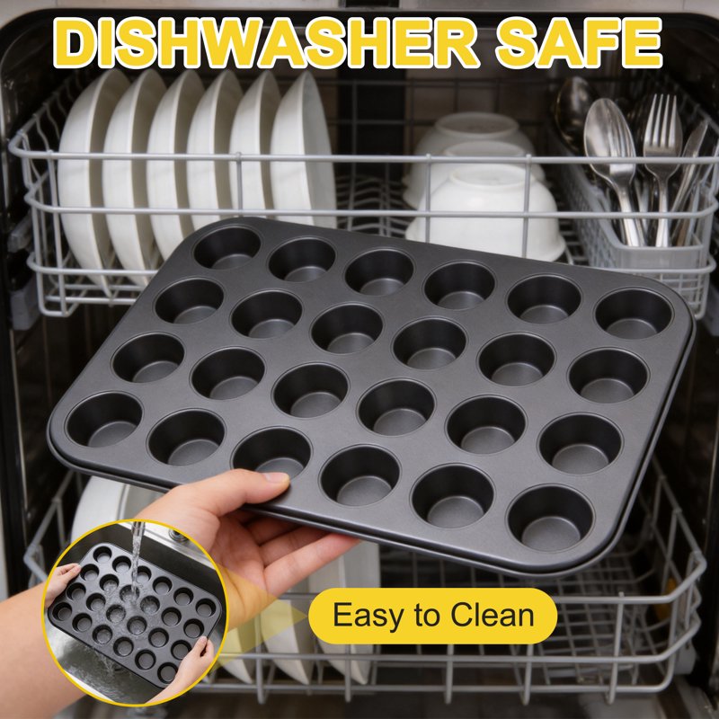 24-Cup Non-Stick Mini Muffin Pan - Carbon Steel Baking Tray