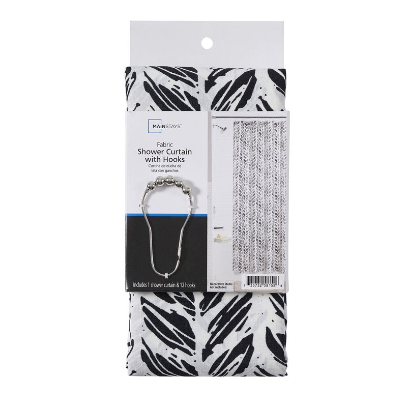 Black and White Braid Shower Curtain Set with Hooks - 72x72 Inches