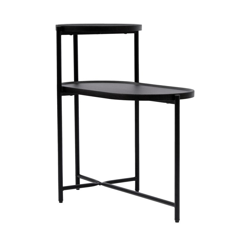 2-Tier Round End Table with Storage Trays - Modern Design