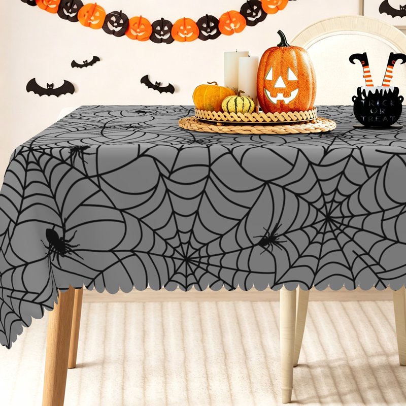 Halloween Gray Spider Web Tablecloth - 60x102 Inches Holiday Dining Decor