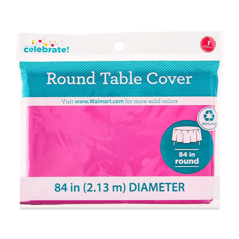 84-Inch Pink Round Plastic Table Cover - 6 Pack