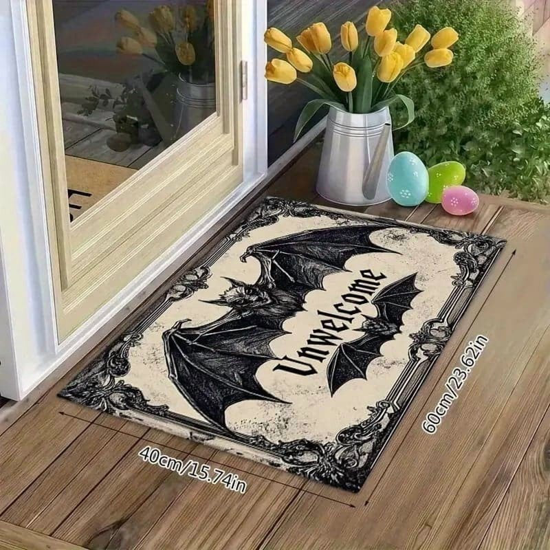 Gothic Halloween Doormat - Scraper Style Entry Door Mat for Porch & Kitchen