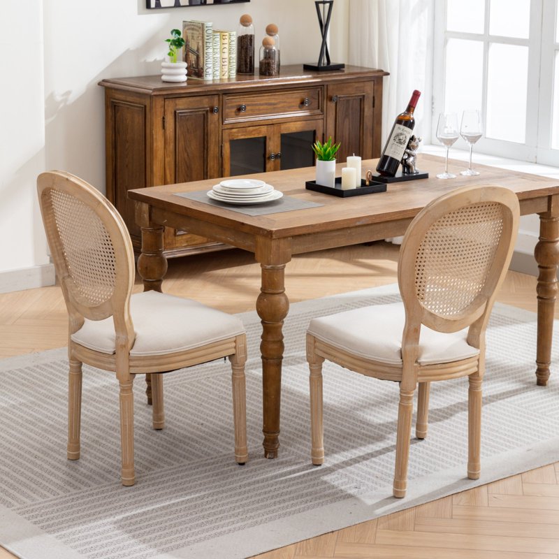 French Style Dining Chairs - Upholstered Set of 2, Beige A
