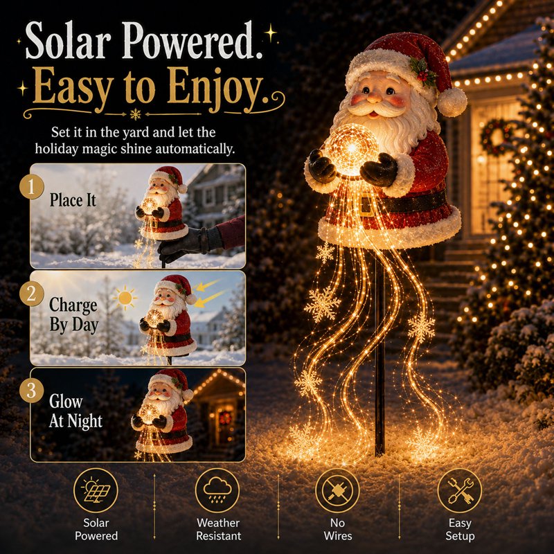 Santa Claus Garden Stake Light with Flowing Snowflake LED Christmas Decor - Variation B2